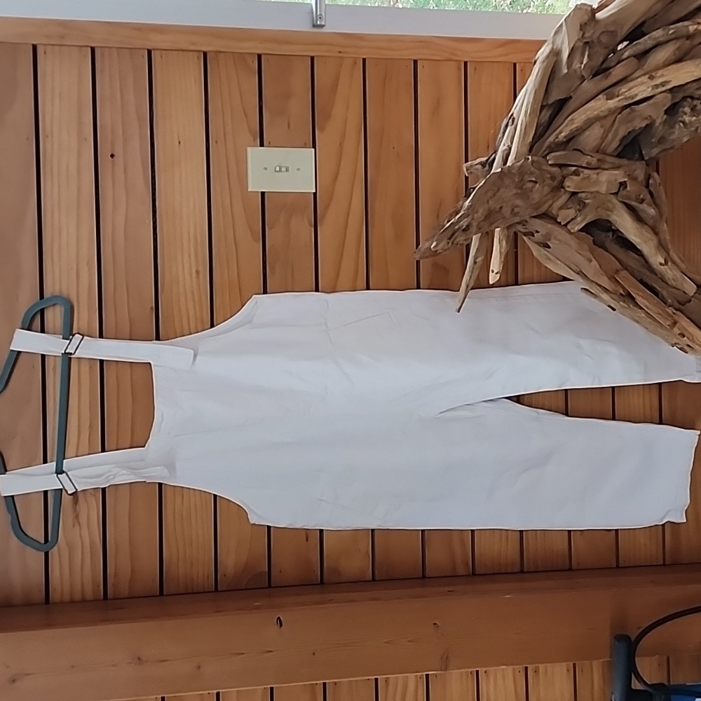 Cream ankle length adjustable overalls